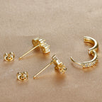 3PCS Stainless Steel Gold Colour Star Hoop Earrings 18K Gold Plated