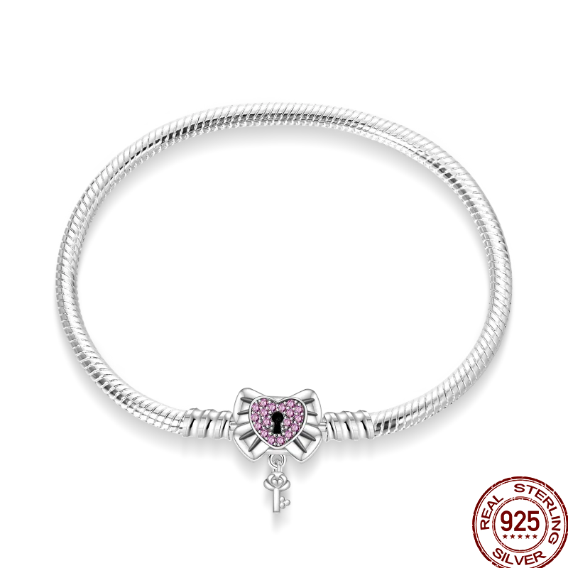 925 Silver 17-20CM Heart Pave Zirconia Original Bracelets Infinity Bracelet Fit DIY Charms Bead Birthday Jewelry Gifts Hot Sale