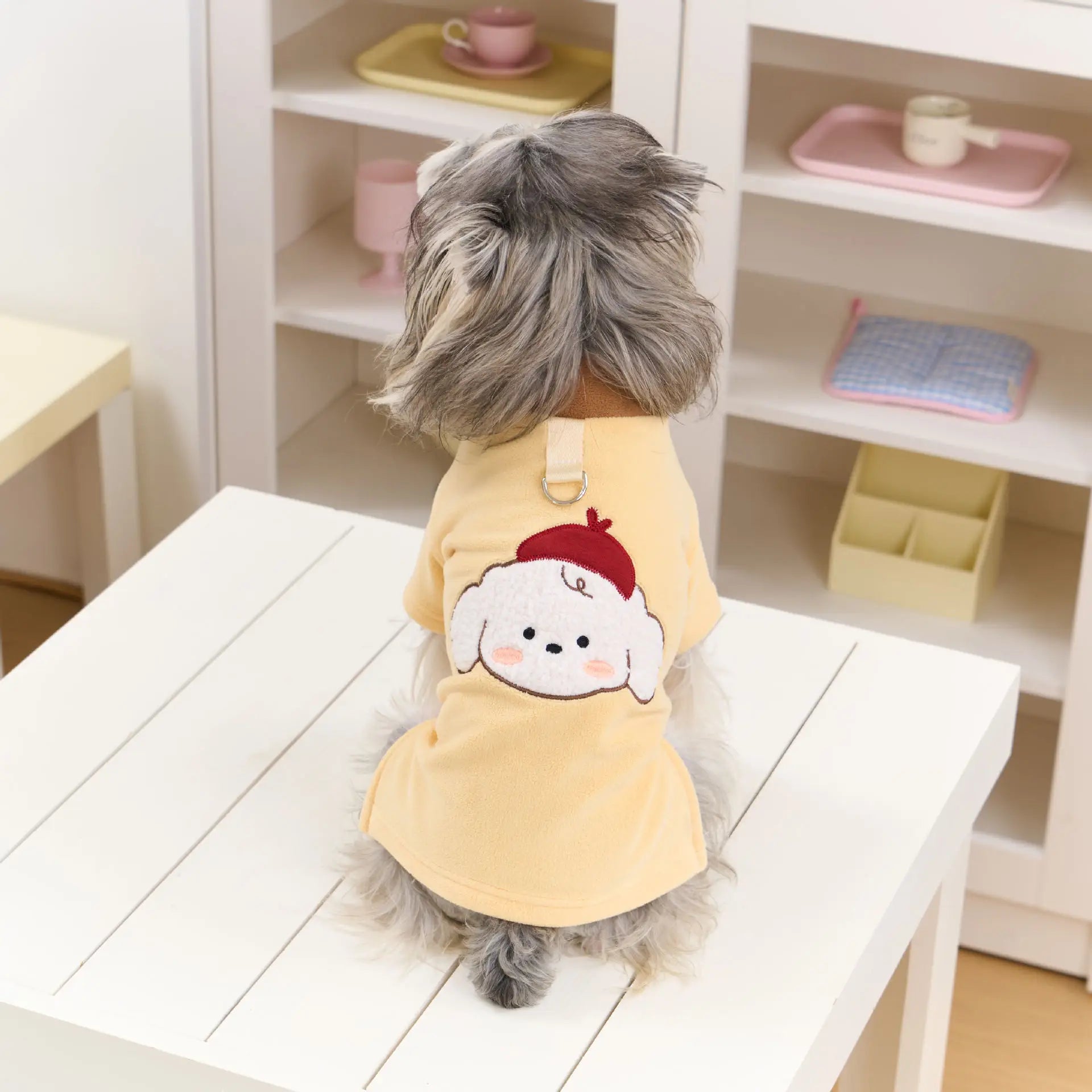 Cute Printed Plush Dog Hoodie - Soft Fleece Puppy Sweater, Skin-friendly & Warm, Pet Costume Clothes for Small Dogs