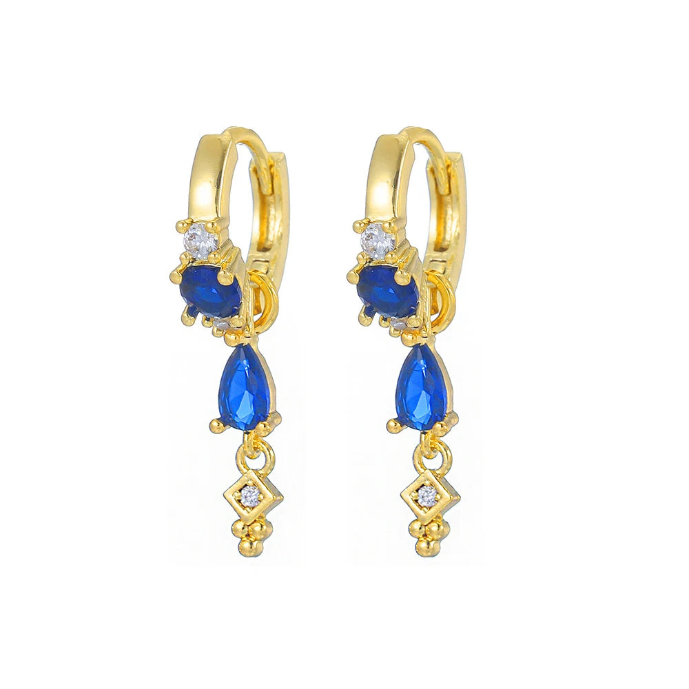 Korean Stainless Steel Multicolor Crystal Water Drop Dangle Earrings