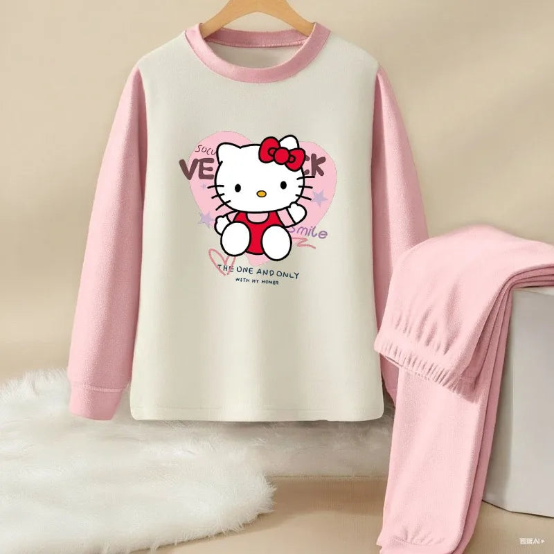 Sanrio Hello Kitty and Kuromi Girls Autumn Winter Pyjamas Soft Home Wear