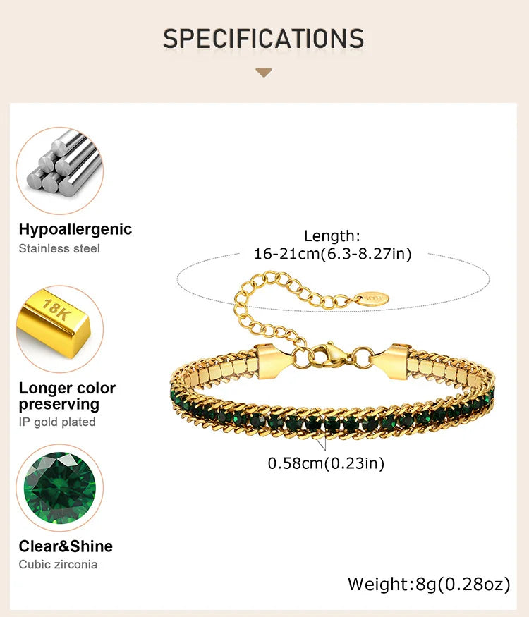 Stainless Steel Tennis Bracelets for Women, Iced Out 5A Cubic Zirconia Stones Charm Bracelets, Ladies Bridal Wedding Jewelry