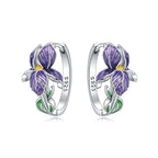 925 Sterling Silver Purple Flowers Versatile Hoop Earrings Fine Birthday Gift