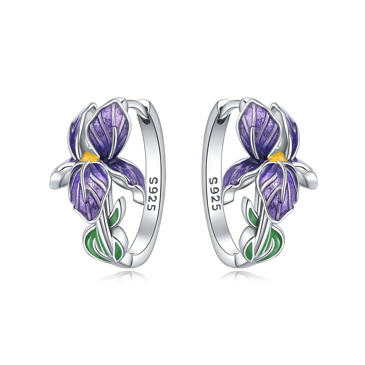 925 Sterling Silver Purple Flowers Versatile Hoop Earrings Fine Birthday Gift