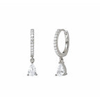 2PCS Stainless Steel Zirconia Small Hoop Earrings Water Drop Pendant