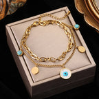 Gold Colour Multilayer Stainless Steel Charm Bracelet Men Women Bangle