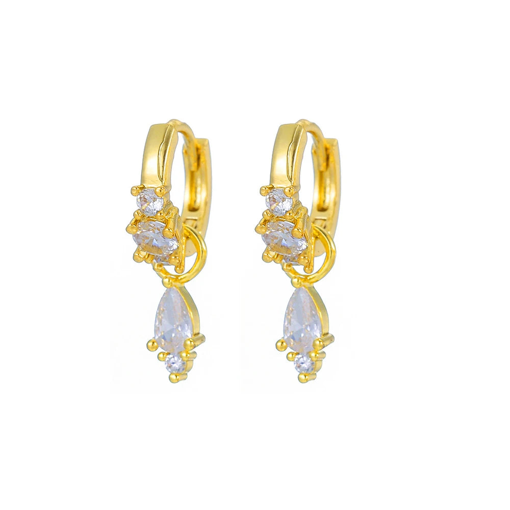 Korean Stainless Steel Multicolor Crystal Water Drop Dangle Earrings