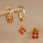 3PCS Gold Colour Crystal Zirconia Drop Earrings Flower Dangle Set