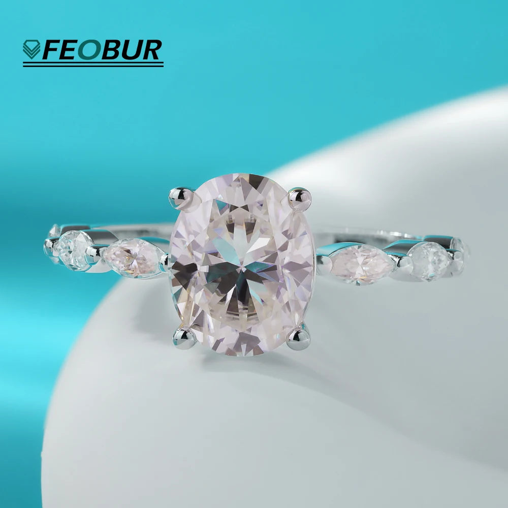 2CT Full Moissanite Engagement Ring Oval Marquise Cut Diamond 925 Sterling Silver GRA Certified