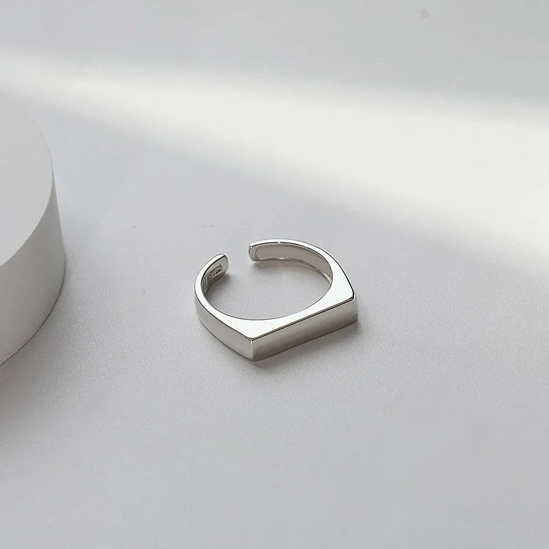 925 Sterling Silver Smooth Surface Rectangle Ring Wedding Engagement Luxury Aesthetic Jewellery