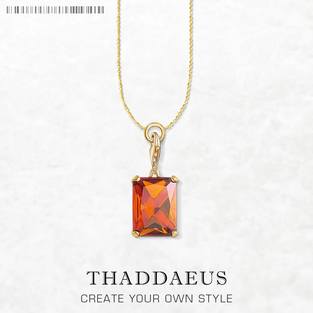 Square Stone Charm Necklace 925 Sterling Silver Timeless Fine Jewellery Gift