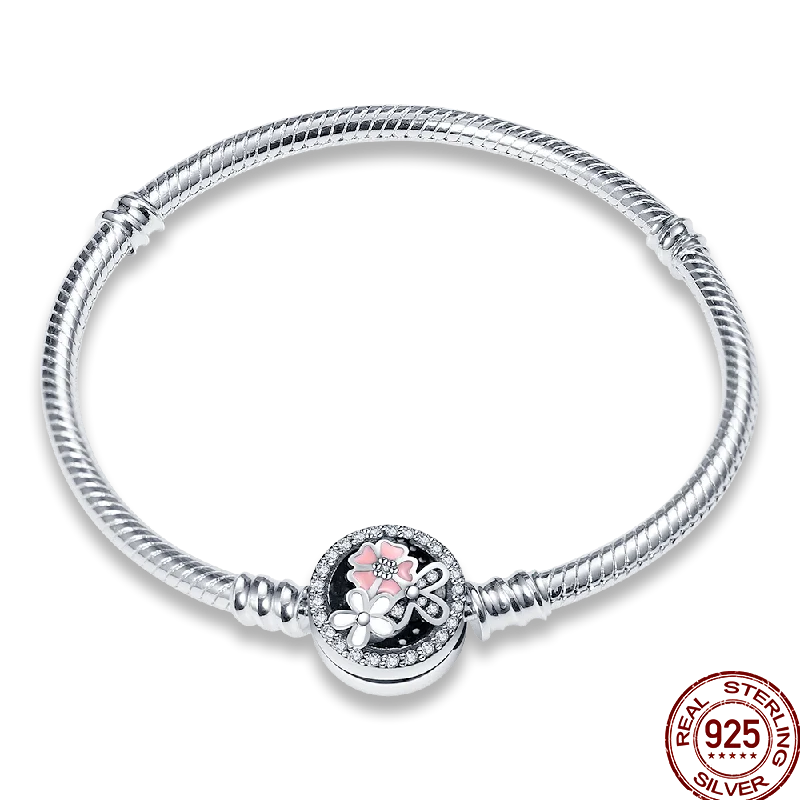 925 Silver 17-20CM Heart Pave Zirconia Original Bracelets Infinity Bracelet Fit DIY Charms Bead Birthday Jewelry Gifts Hot Sale
