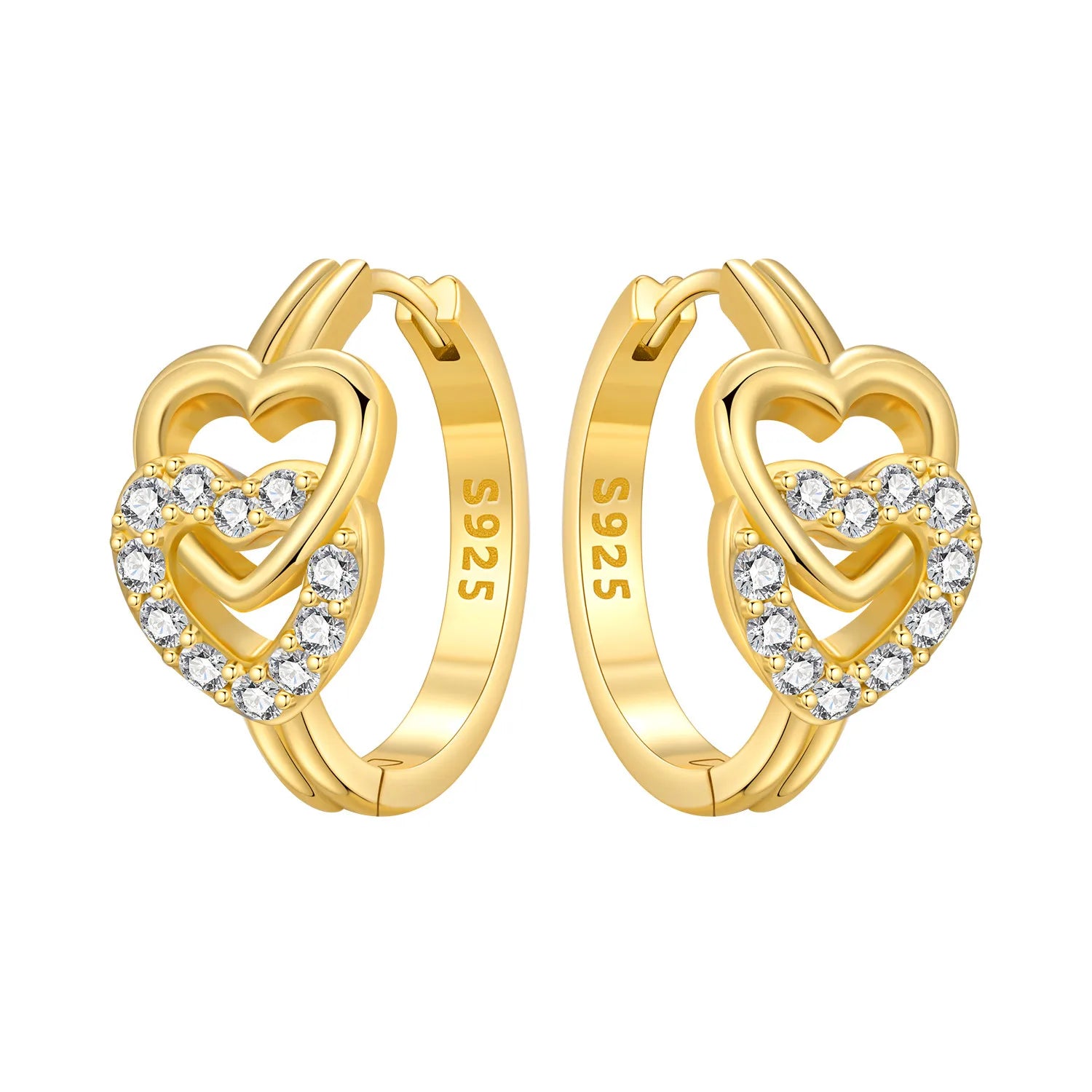 925 Sterling Silver Simple Love Heart Zircon Circle Hoop Earrings Jewellery