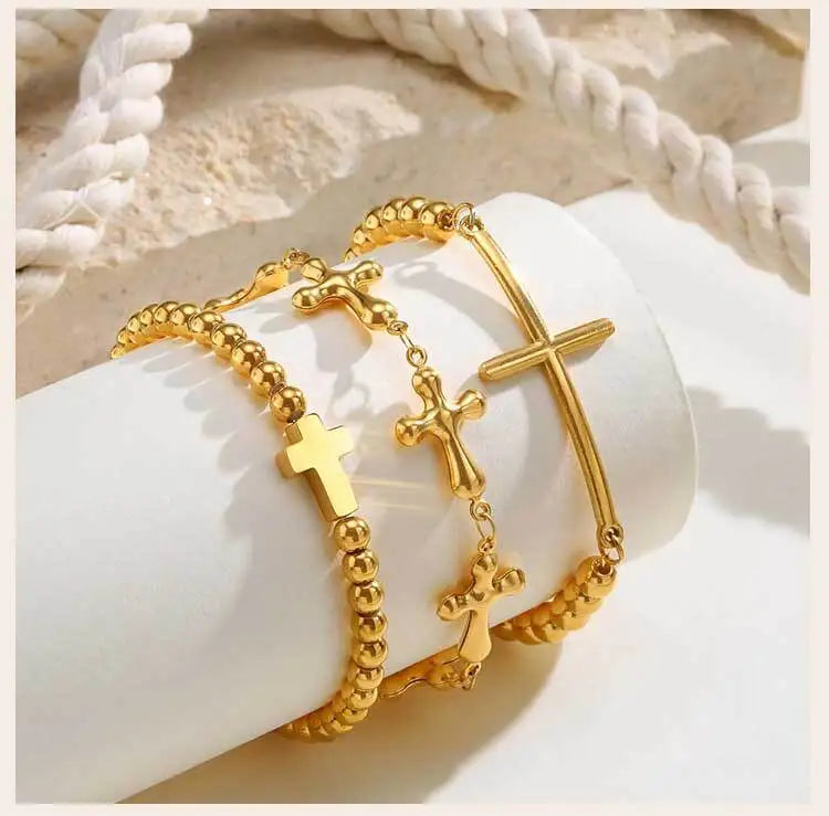 316L Stainless Steel Cross Bracelet for Women, Fashion Adjustable Chain Religious Christian Jewelry