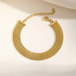 Stainless Steel Chain Women Bracelet, Wide Brand Mesh Link Adjustable Wristband, 18k PVD Gold Plated Vintage Jewelry