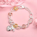 925 Sterling Silver 8-inch Heart Four-Leaf Clover Bracelet Women Party Gift