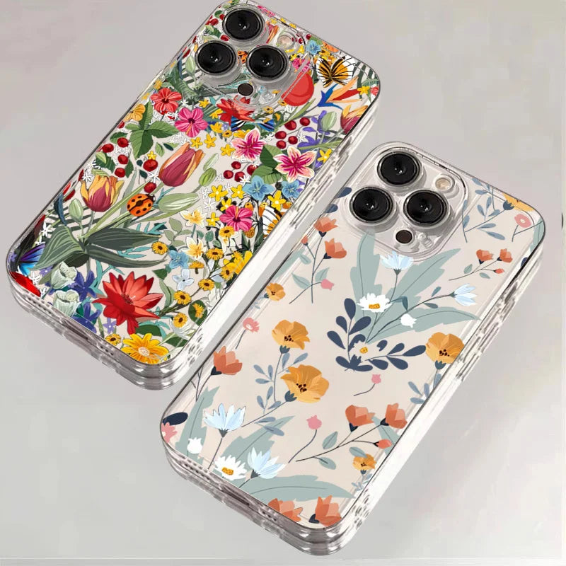 Floral Shockproof Case for iPhone 17 16 15 14 13 12 11 Pro Max Plus Clear