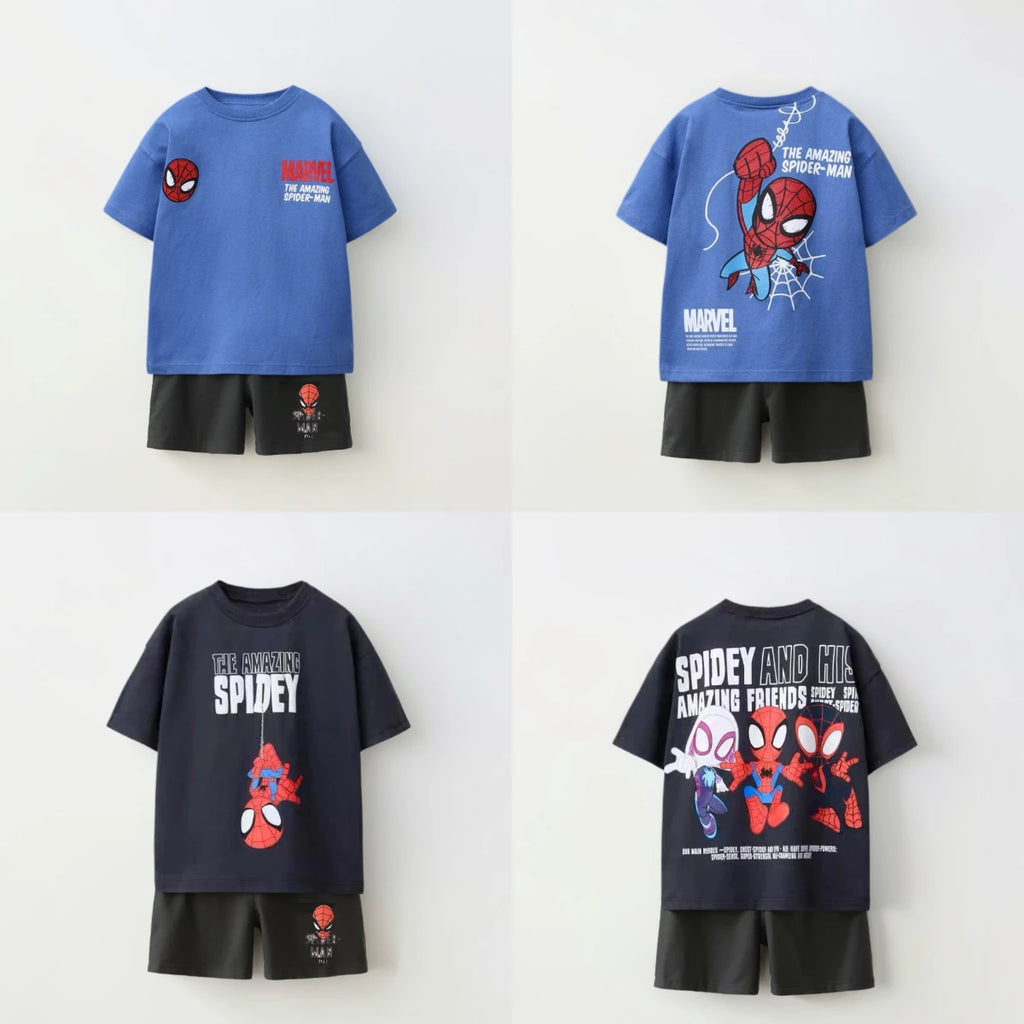 Spiderman Print Boys Short Sleeve Suit Summer Kids T-Shirt & Shorts 2pc Set