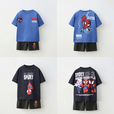 Spiderman Print Boys Short Sleeve Suit Summer Kids T-Shirt & Shorts 2pc Set