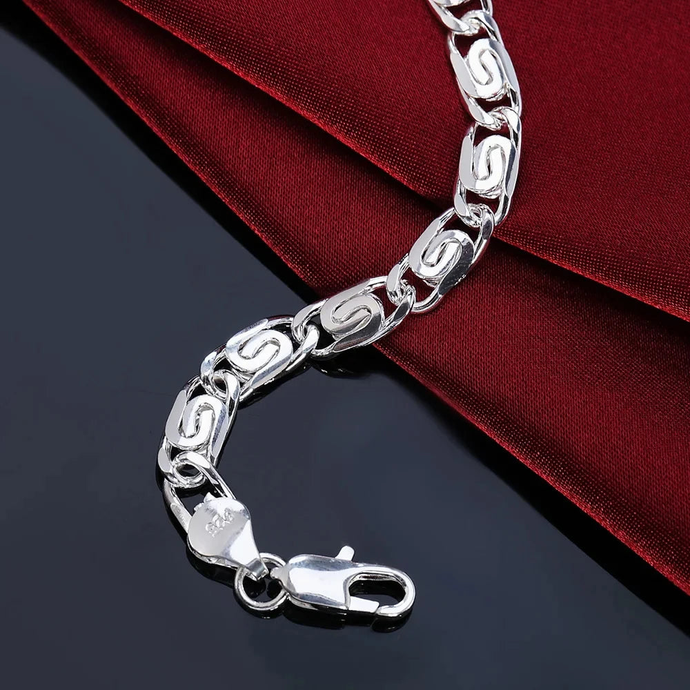 Solid Chain Charm Bracelet 925 Sterling Silver Men Women Classic Wedding Gift
