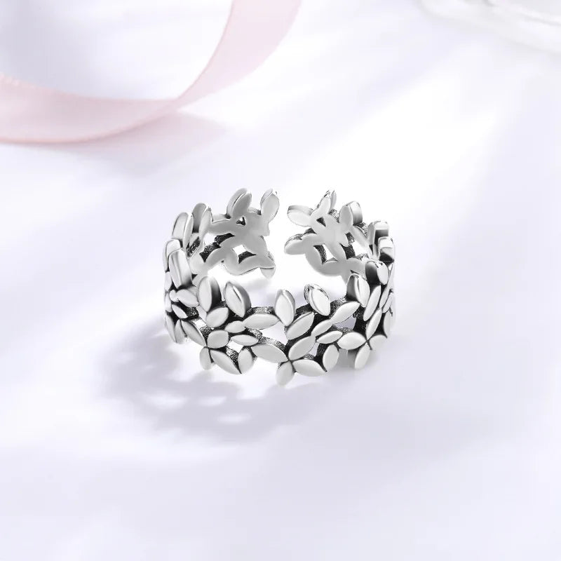 925 Sterling Silver Small Leaf Plant Ring Engagement Wedding Luxury Jewellery