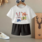 K-pop Boys and Girls Summer Casual T-Shirt and Elastic Waist Shorts Set
