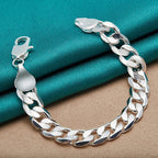 10mm Side Chain Bracelet 925 Sterling Silver Men Women Wedding Charm Gift