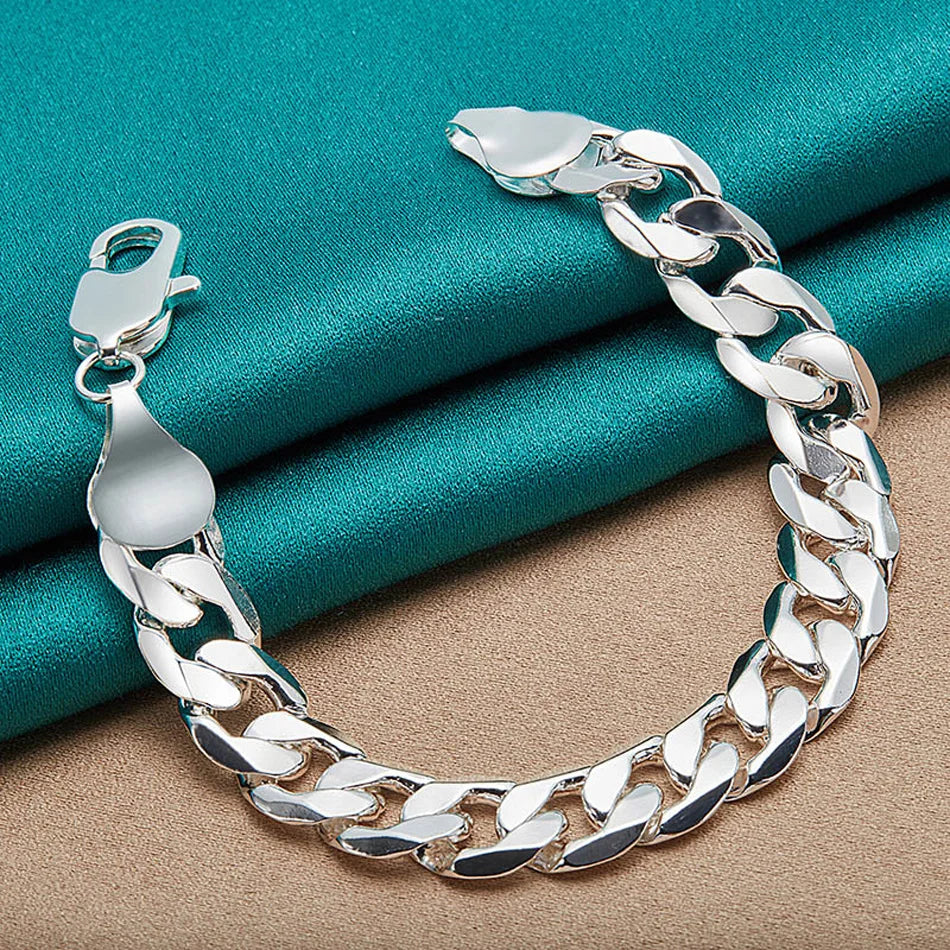 10mm Side Chain Bracelet 925 Sterling Silver Men Women Wedding Charm Gift