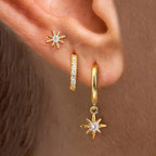 3PCS Korean Stainless Steel Butterfly Crystal Zirconia Hoop Earrings