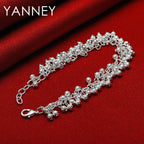925 Sterling Silver 8-inch Frosted Beaded Bracelet Women Wedding Jewellery