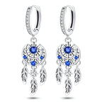 925 Sterling Silver Dreamcatcher Feather Ear Studs Hoop Earrings Jewellery Gift
