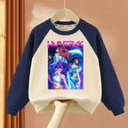 Girls Casual Sweatshirt O-Neck Long Sleeve Spliced Hoodie Sport Pullover