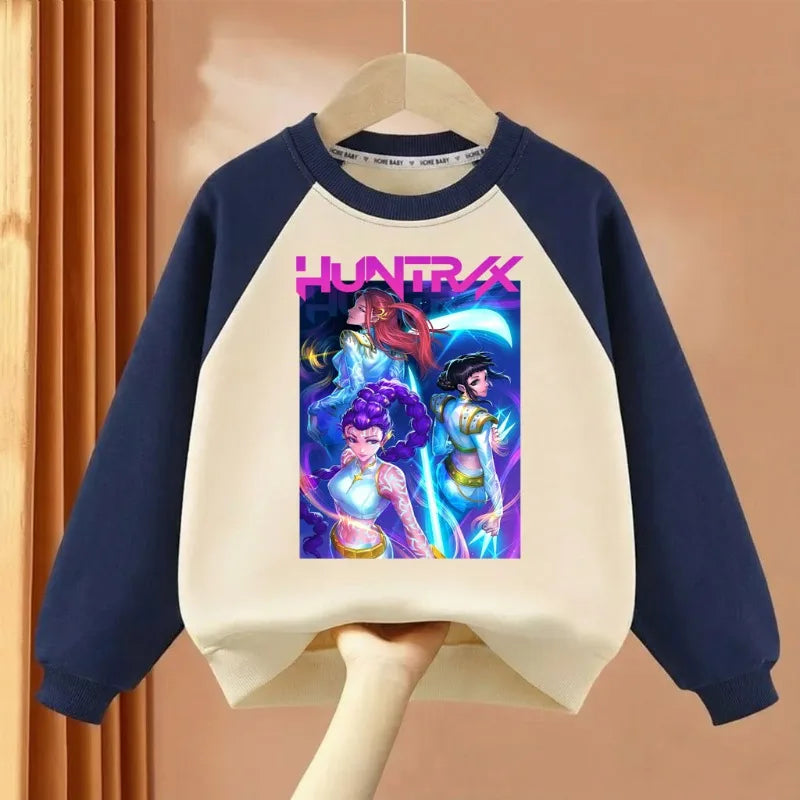 Girls Casual Sweatshirt O-Neck Long Sleeve Spliced Hoodie Sport Pullover