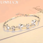 Zircon Lucky Clover Bracelet 925 Sterling Silver Crystals Wedding Jewellery