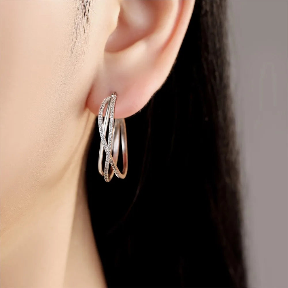 925 Sterling Silver Curve Weaving Large Circle Versatile Hoop Earrings Gift