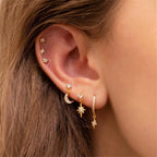 New Stainless Steel Cubic Zirconia Chain Hoop Earring Star Moon