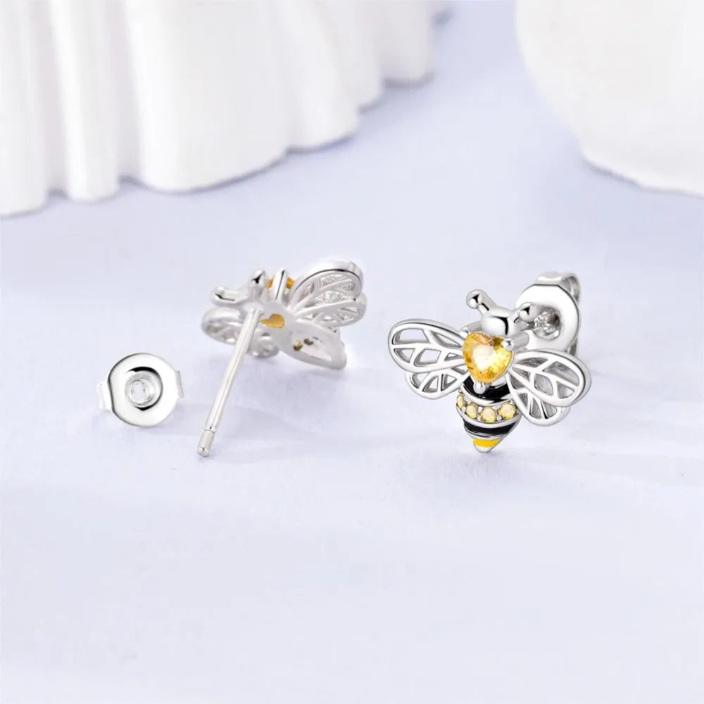 925 Sterling Silver Cute Bees Insects Stud Earrings Exquisite Birthday Gift