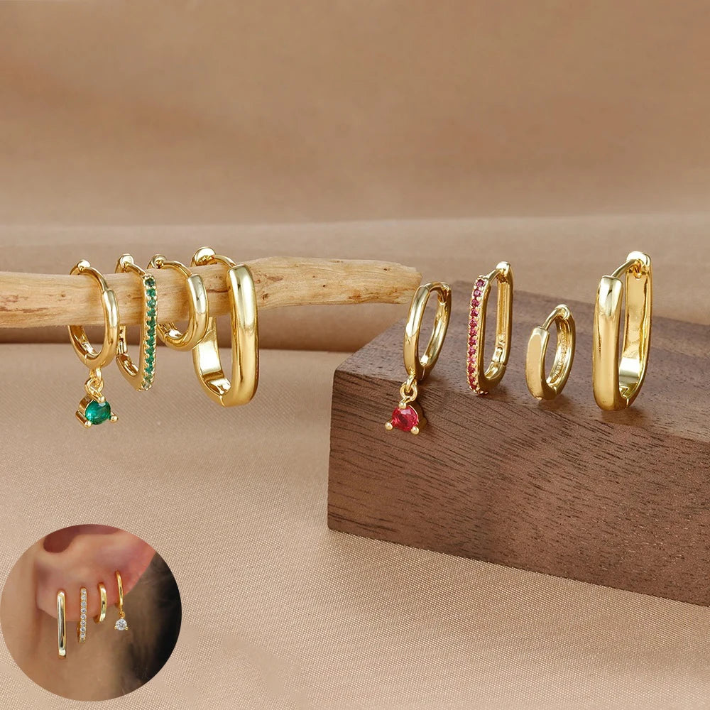 4PCS Luxury Gold Colour U-shaped Earrings Set 18K Gold Plated Huggie