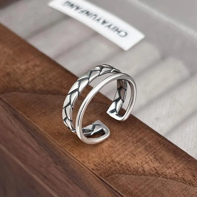 925 Sterling Silver Geometry Sanding Adjustable Rings For Women Elegant Wedding Luxury Jewelry Accessories Argent 925