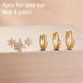 4PCS Star Moon Stainless Steel Zircon Stud Earrings 14K Gold Plated