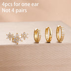 4PCS Star Moon Stainless Steel Zircon Stud Earrings 14K Gold Plated