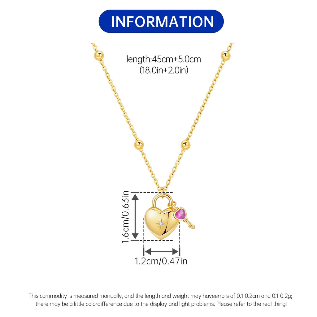 Original 925 Sterling Silver 18K Gold Heart Lock and Key Necklace Y-shaped Chain Necklace For Women Memorial Prayer Jewelry Gift