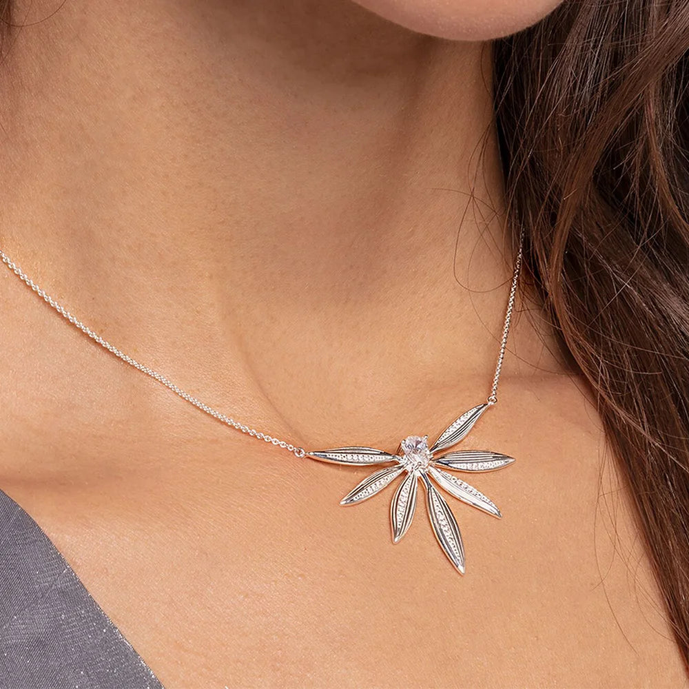 Large Leaves Necklace 925 Sterling Silver Spring Fine Jewellery Women's Gift