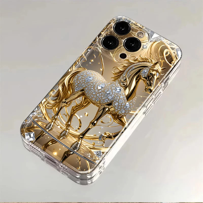 Golden Horse Diamond Print Case for Samsung Galaxy S25 S24 Ultra S23 FE A56