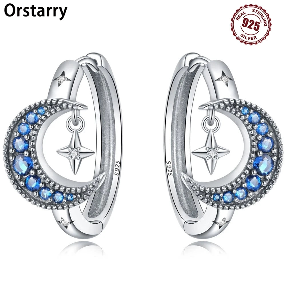 925 Sterling Silver Moon Tassel Versatile Hoop Earrings Fine Birthday Gift