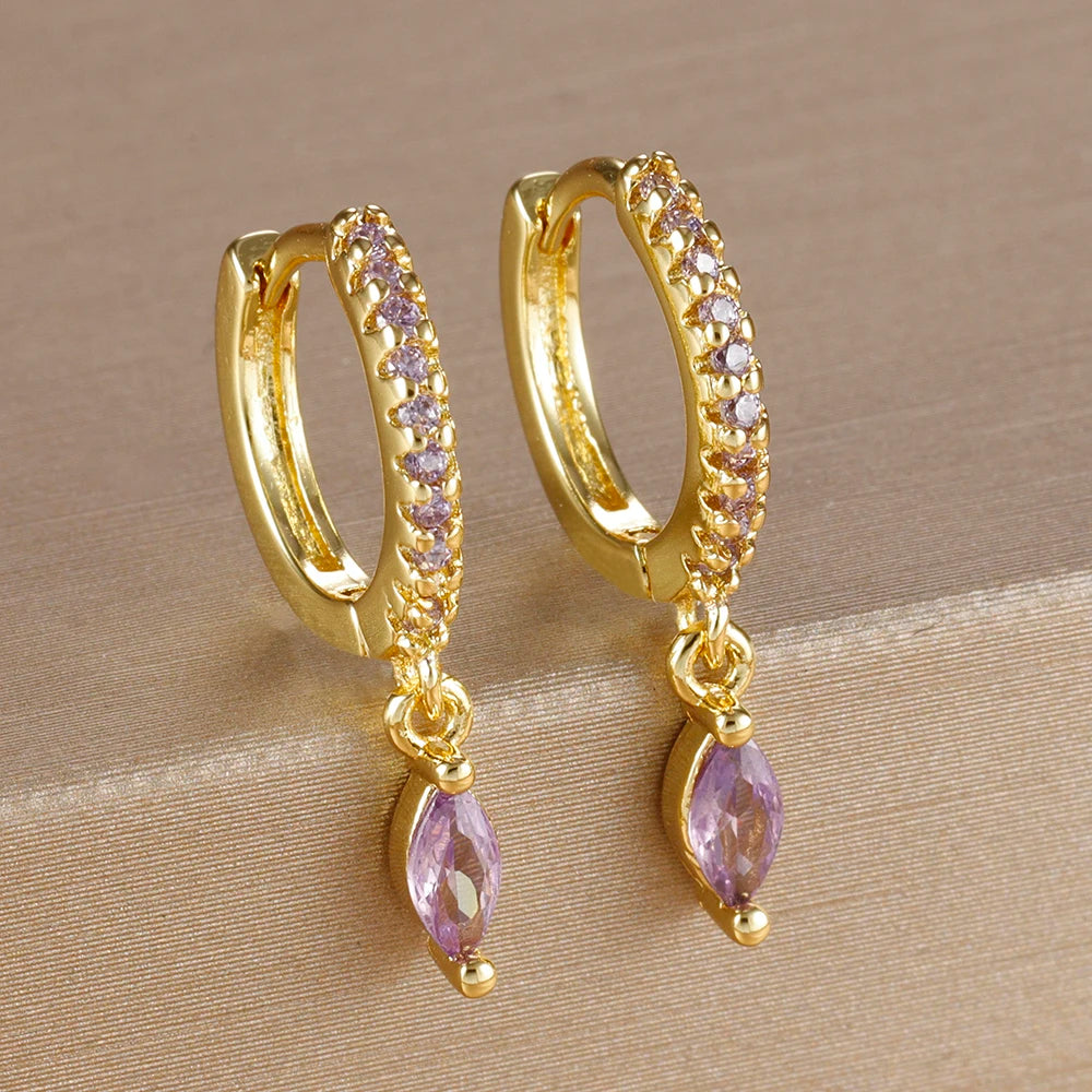Luxury Cubic Zirconia Stainless Steel Gold Colour Horse Eye Earrings