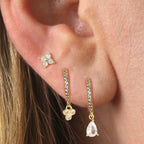 3PCS Vintage Stainless Steel Flowers Huggies Hoop Earrings Zircon