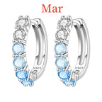 925 Sterling Silver Lucky Month Birthday Stone Hoop Earrings Trendy Jewellery