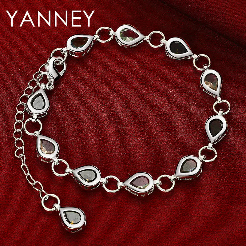 925 Sterling Silver 8-inch Coloured Zirconia Bracelet Women Jewellery Gift