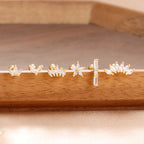6 Pieces Flower Crown Stainless Steel Zircon Small Stud Earrings